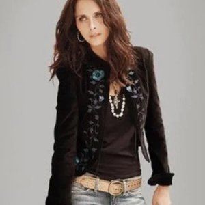 Lucky Brand Velvet Embroidered Jacket Black Size S